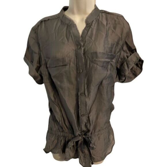 LOFT Boho Shiny Sheer Light Gray Top. Size Small - Picture 2 of 8